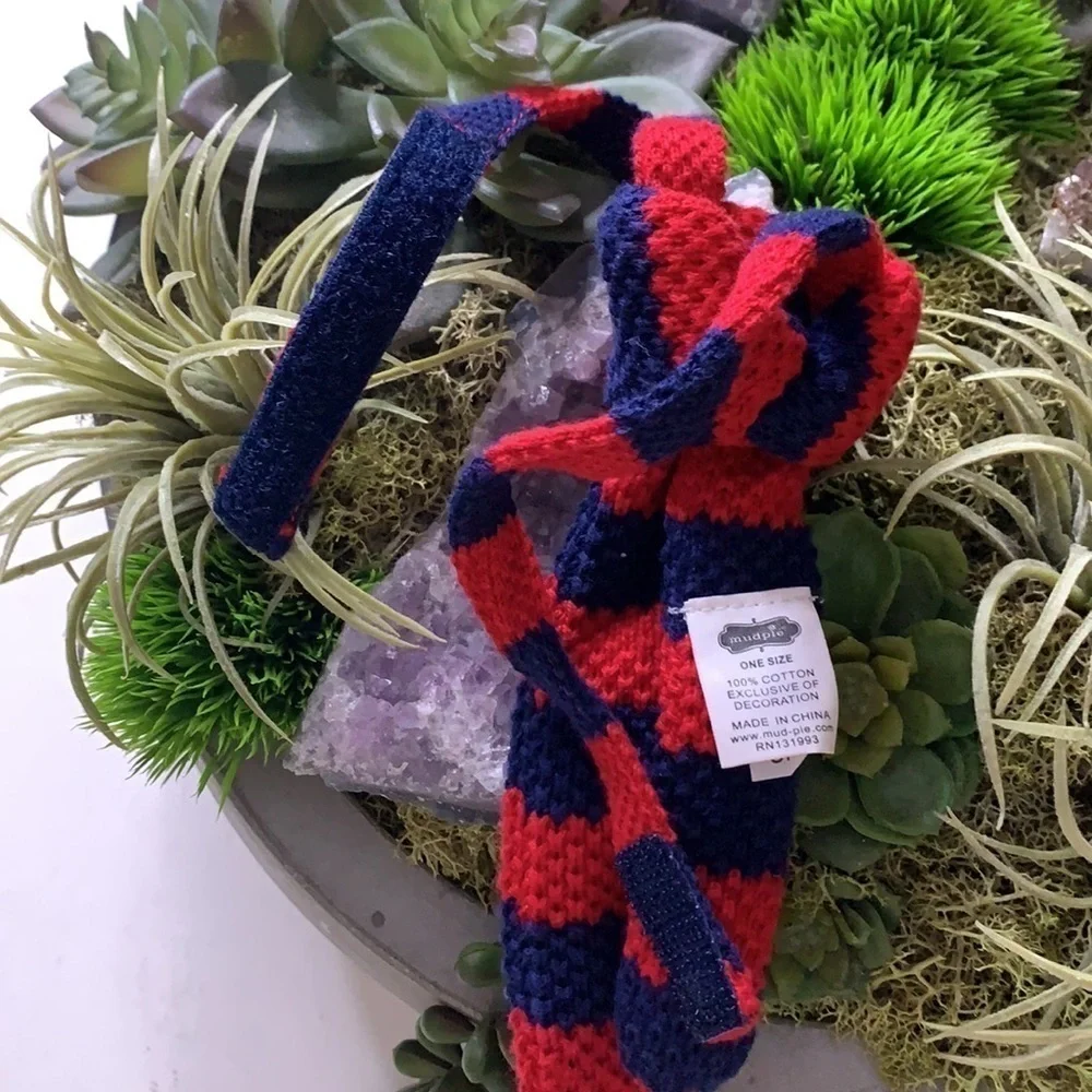 Mudpie knit blue and red stripe adjustable tie infant 12-24 months baby tie